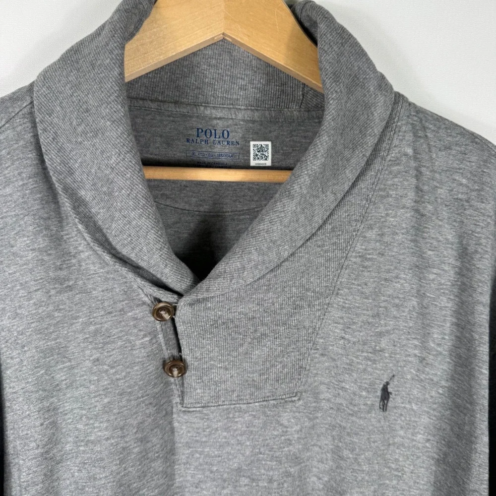Polo Ralph Lauren Shawl Collar Pullover Sweatshirt Mens XL Grey Heather Jersey